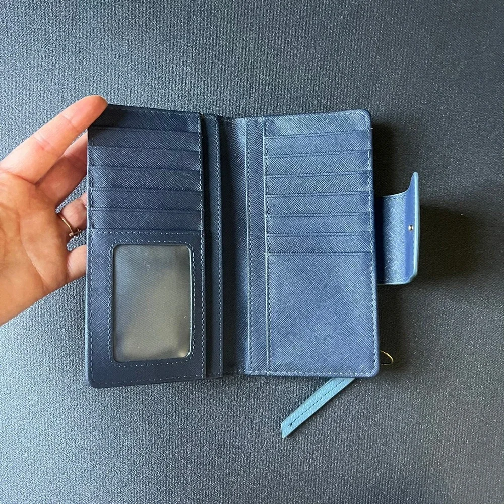 Fossil Logan Blue Colorblock Leather Bifold Wallet Clutch ID Coins Compartment